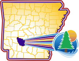 A map of Arkansas highlighting the location of Arkadelphia.